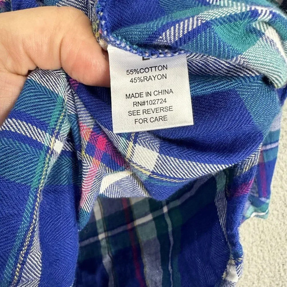 Hester & orchard top womens large blue plaid flannel button up outdoors casual l - Picture 5 of 7